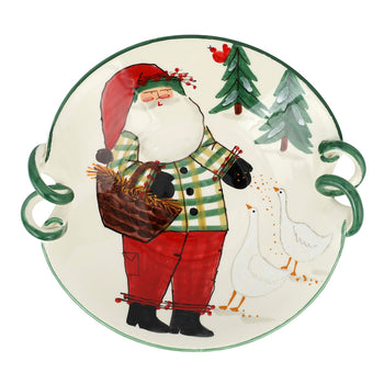 Vietri Old St. Nick Handled Scallop Bowl w/Geese